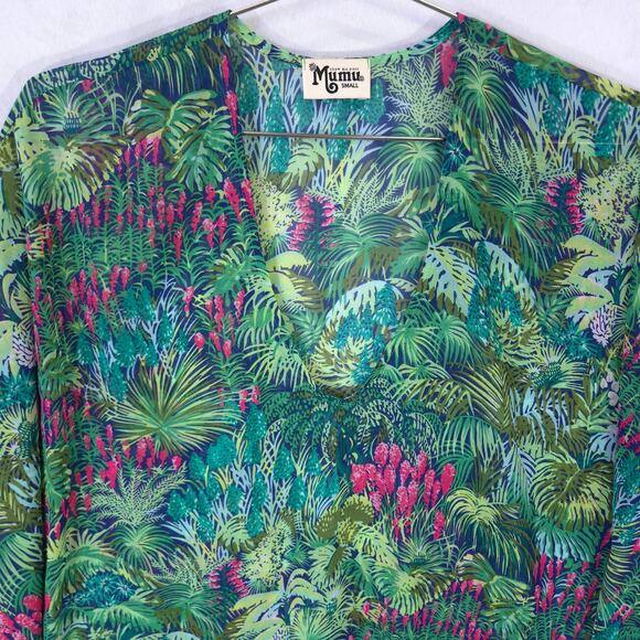 Show Me Your Mumu Swim Cover Top Womens S Green Tropical Semi Sheer Pullover - Picture 2 of 7